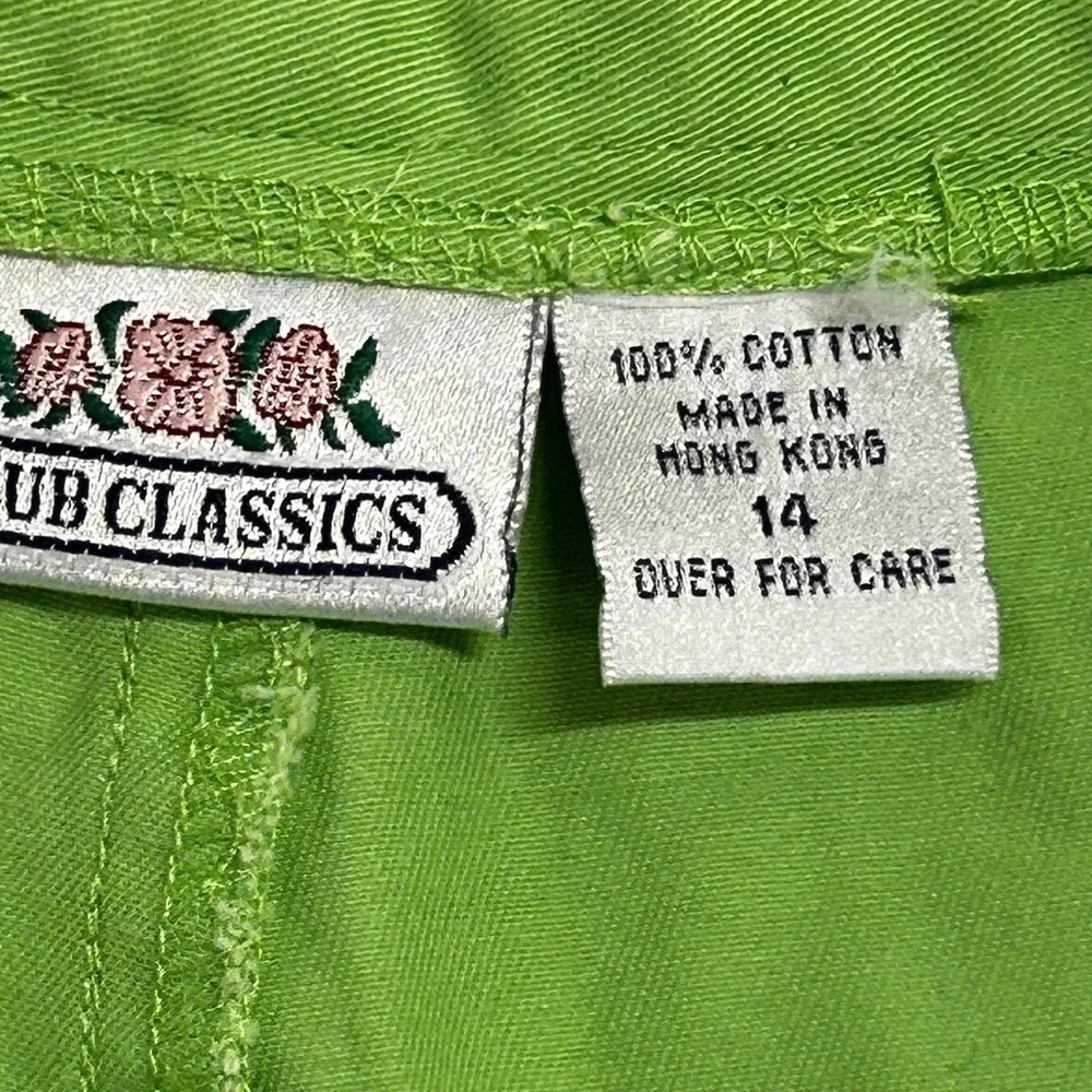 Club Classics Shorts Womens Size 14 Lime Green Pleated Cotton Casual High Waist